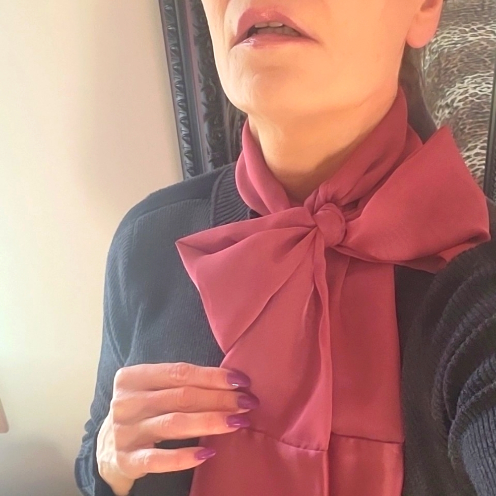 NEW Elegant Heirloom Rose Color Sheer Silky Scarf, Satin Trim, 16x64